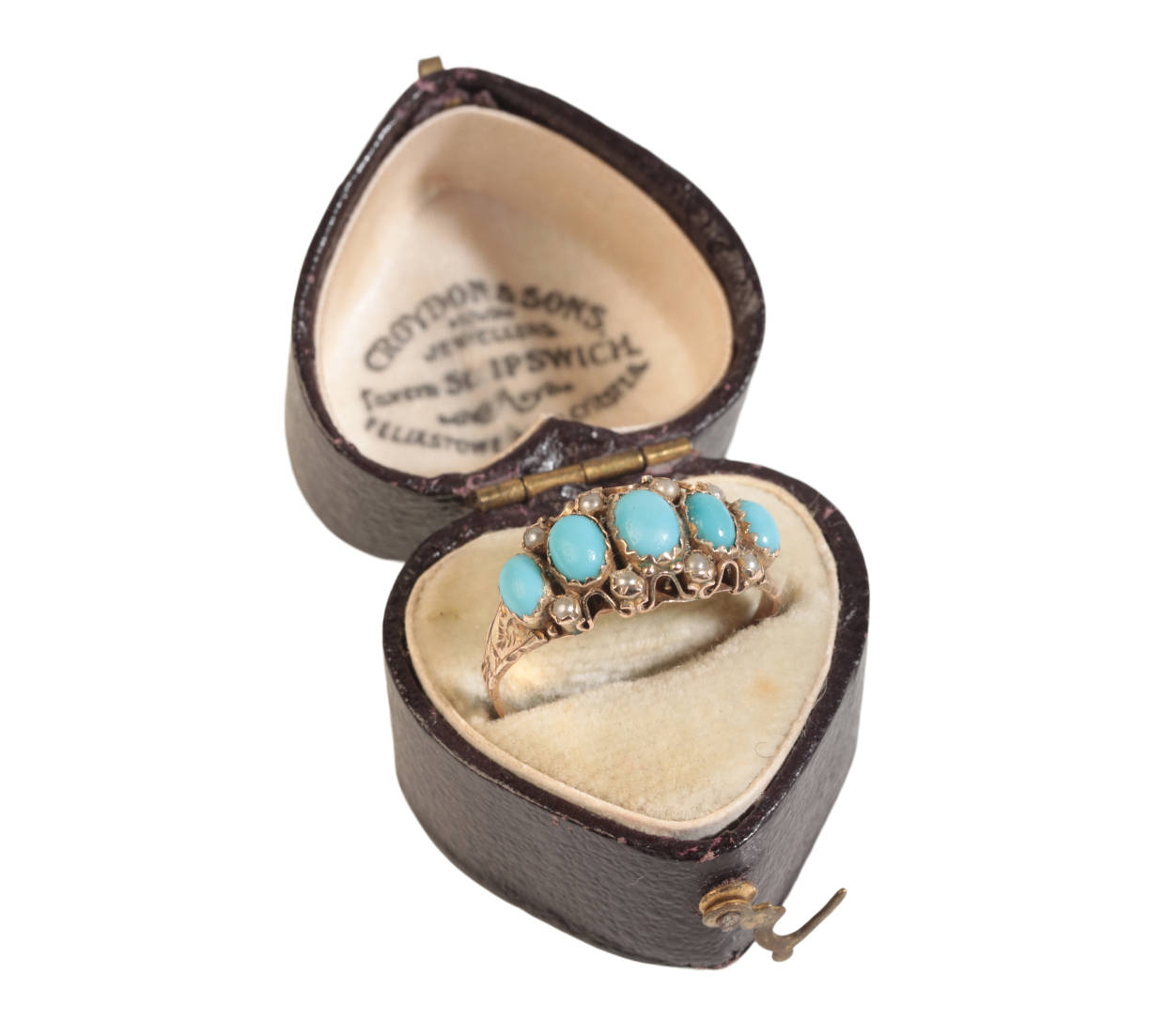 AN ANTIQUE TURQUOISE AND PEARL RING - Image 2 of 2
