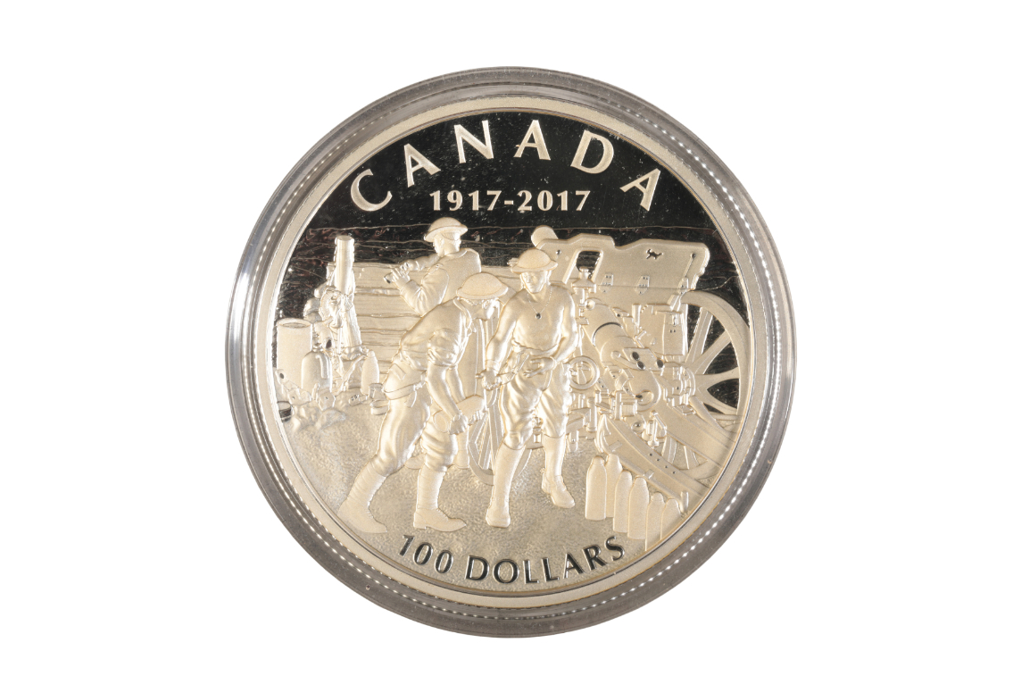 ROYAL CANADIAN MINT: 2017 "100TH ANNIVERSARY OF THE BATTLE OF VIMY RIDGE" $100 FINE SILVER COIN