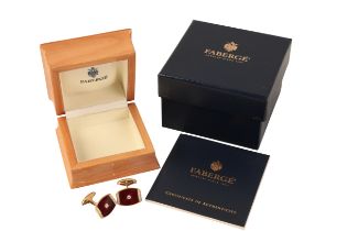 FABERGÉ: A PAIR OF LIMITED EDITION RED ENAMEL AND DIAMOND CUFFLINKS