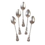 A SET OF FIVE LATE 19TH CENTURY AMERICAN SILVER COFFEE SPOONS