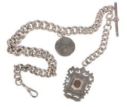 A SILVER CHAIN-LINK POCKET WATCH CHAIN
