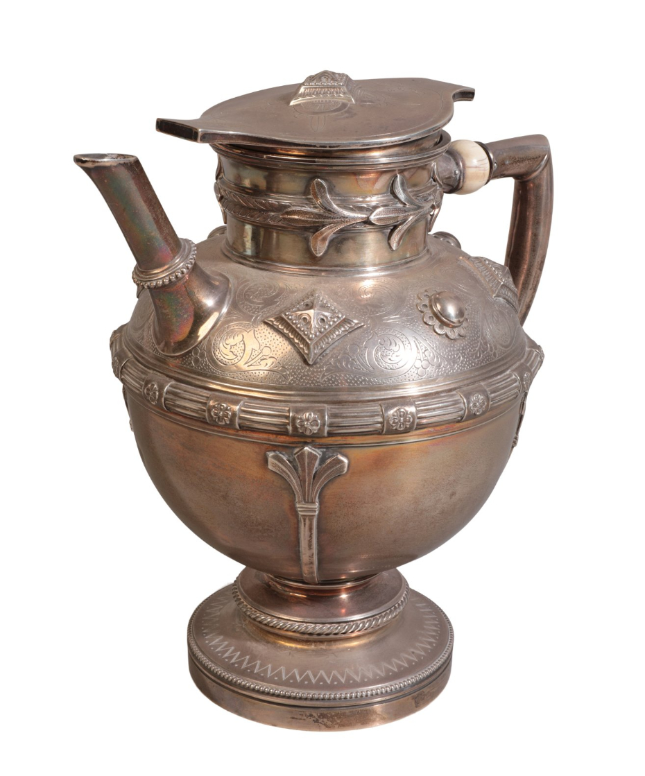 AN UNUSUAL VICTORIAN SILVER COFFEE POT