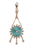 AN ANTIQUE ENAMEL AND PEARL PENDANT