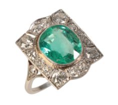 A VINTAGE EMERALD AND DIAMOND RING