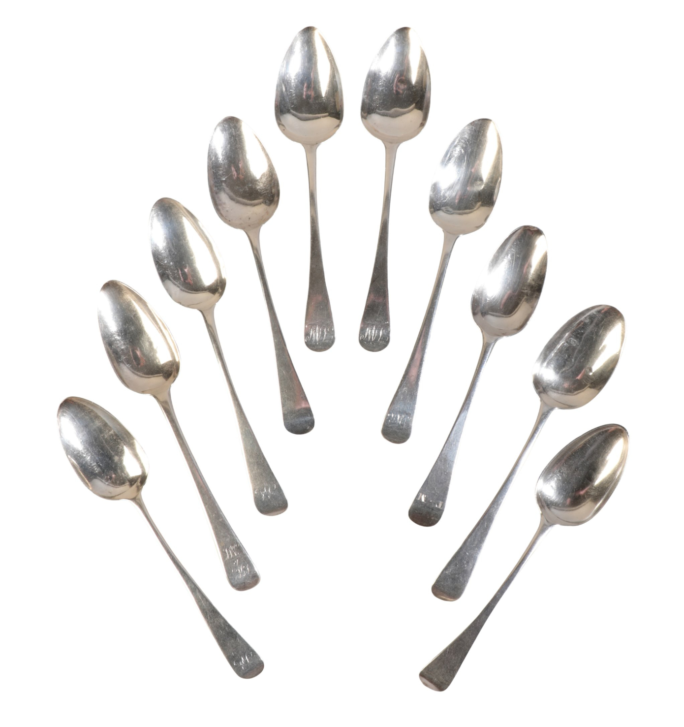 NINE GEORGE III SILVER OLD ENGLISH PATTERN TABLE SPOONS