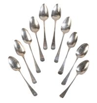 NINE GEORGE III SILVER OLD ENGLISH PATTERN TABLE SPOONS