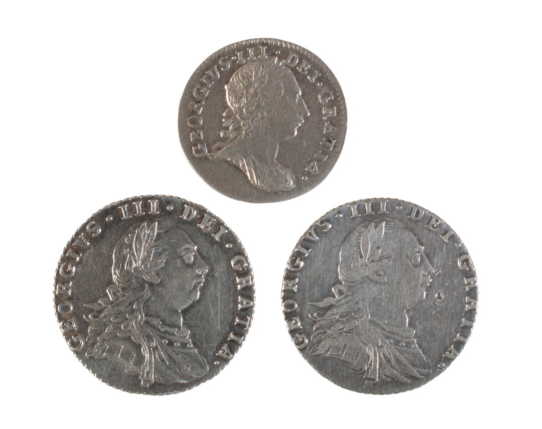 TWO 1787 GEORGE III SILVER SHILLINGS