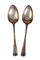 A PAIR OF GEORGE III SILVER OLD ENGLISH PATTERN SPOONS