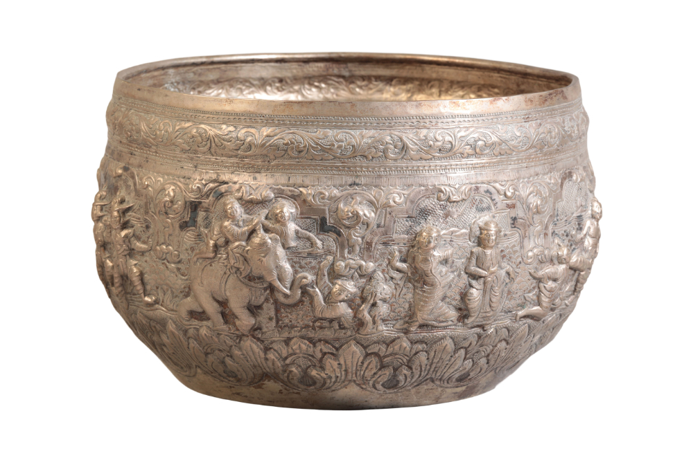 A BURMESE WHITE METAL THABEICK BOWL - Image 2 of 2