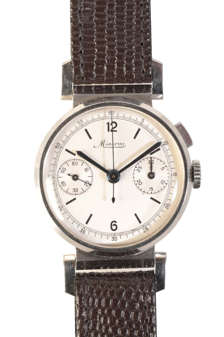 MINERVA: A GENTLEMAN'S CHRONOGRAPH STAINLESS STEEL WRISTWATCH