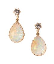 A PAIR OF OPAL AND DIAMOND DROP EARRINGS