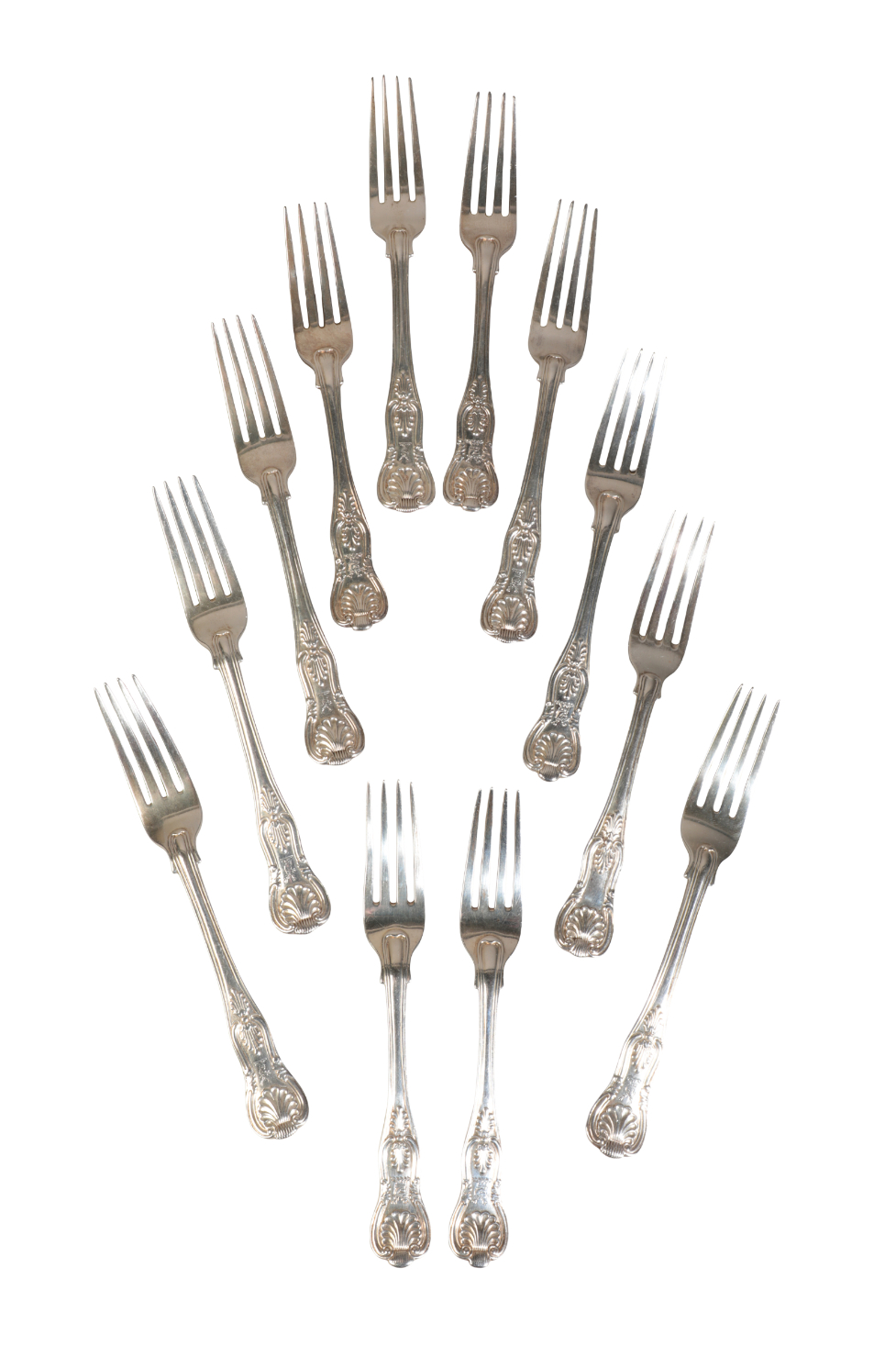 TWELVE GEORGIAN AND VICTORIAN SILVER KINGS PATTERN DESSERT FORKS