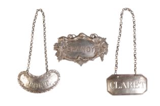 TWO GEORGE III SILVER DECANTER LABELS
