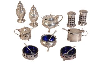 TEN VICTORIAN AND LATER SILVER CONDIMENTS