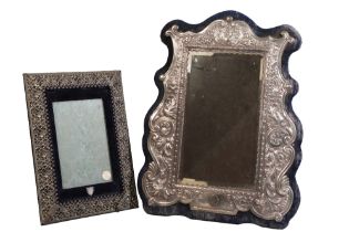 A LARGE VICTORIAN SILVER MOUNTED DRESSING TABLE MIRROR