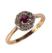 A VINTAGE RUBY AND DIAMOND CLUSTER RING