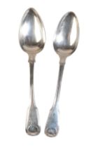 TWO GEORGE III SILVER FIDDLE AND THREAD PATTERN TABLESPOONS