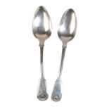 TWO GEORGE III SILVER FIDDLE AND THREAD PATTERN TABLESPOONS