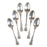 A SET OF SIX GEORGE IV SILVER HOURGLASS PATTERN DESSERT SPOONS