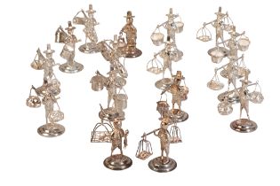 A SET OF SIXTEEN CHINESE STERLING SILVER MENU HOLDERS