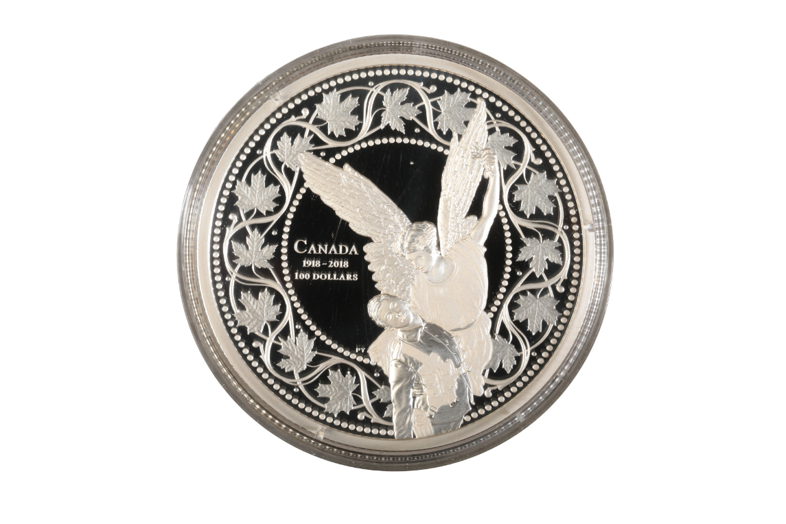 A ROYAL CANADIAN MINT 2018 $100 FINE SILVER COIN "THE ANGEL OF VICTORY 100TH ANNIVERSARY - Image 2 of 3