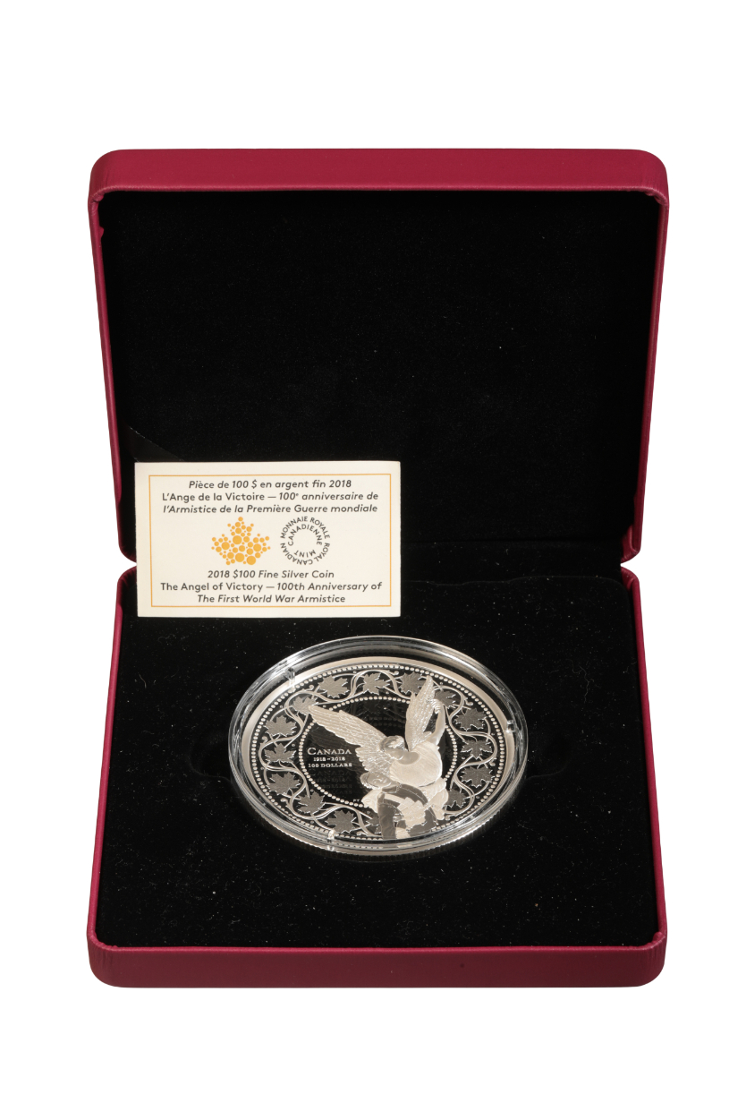 A ROYAL CANADIAN MINT 2018 $100 FINE SILVER COIN "THE ANGEL OF VICTORY 100TH ANNIVERSARY - Image 3 of 3