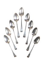NINE GEORGE III AND LATER SILVER OLD ENGLISH PATTERN TABLE SPOONS