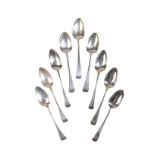 NINE GEORGE III AND LATER SILVER OLD ENGLISH PATTERN TABLE SPOONS