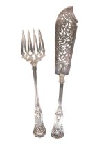 A VICTORIAN SILVER KINGS PATTERN FISH SLICE AND SERVING FORK