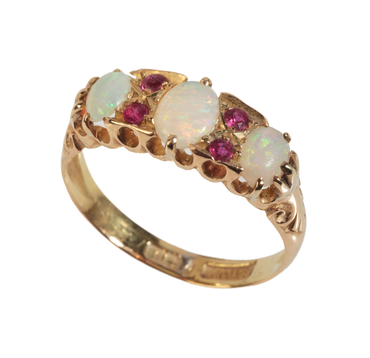 AN ANTIQUE OPAL AND RUBY RING
