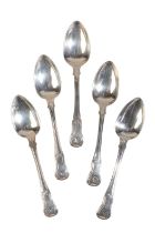 FIVE GEORGE IV SILVER HOURGLASS PATTERN DESSERT SPOONS