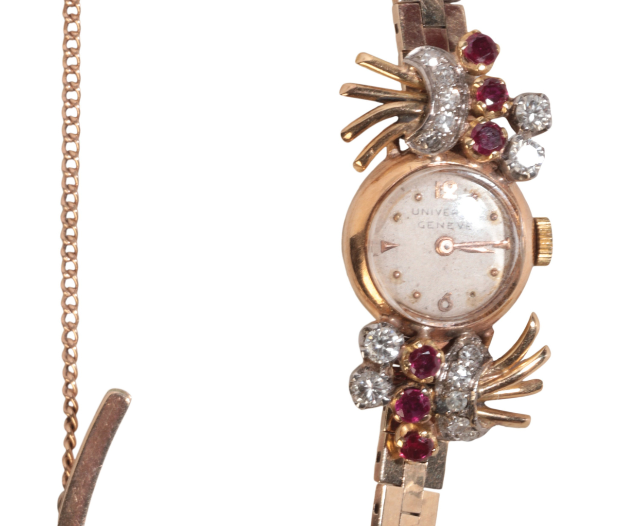 UNIVERSAL GENEVE: A LADY'S 9CT GOLD, DIAMOND, AND RUBY-SET COCKTAIL WATCH - Image 2 of 2