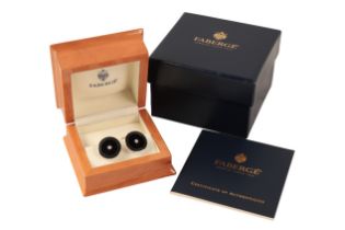 FABERGÉ: A PAIR OF LIMITED EDITION PURPLE ENAMEL AND DIAMOND CUFFLINKS