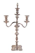 A VICTORIAN SILVER PLATED TRIPLE SCONCE CANDLEBRA