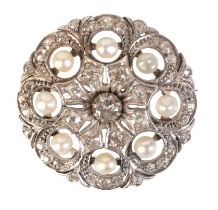 AN ANTIQUE PEARL AND DIAMOND BROOCH