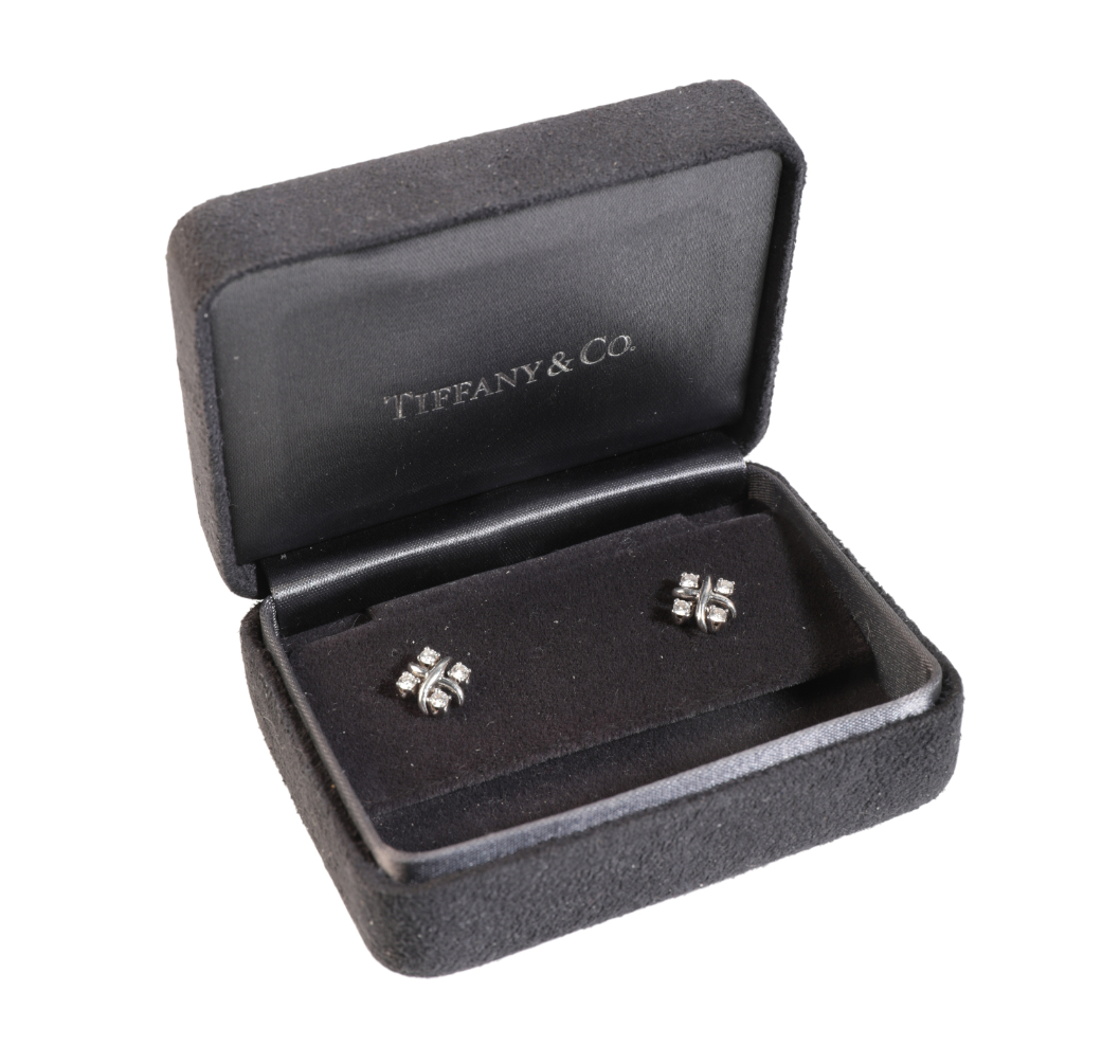 TIFFANY & CO.: A PAIR OF DIAMOND STUD EARRINGS - Image 2 of 2