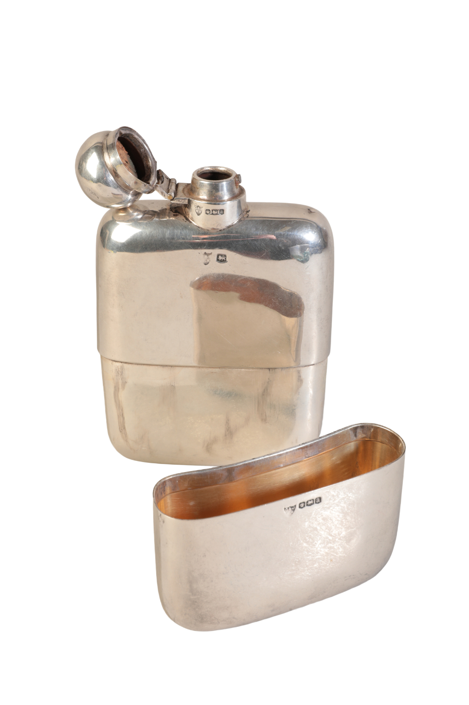 A LARGE GEORGE V SILVER HIP FLASK