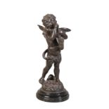 AFTER AUGUSTE MOREAU (1861-1906), A PATINATED BRONZE OF A MUSICIAN CHERUB
