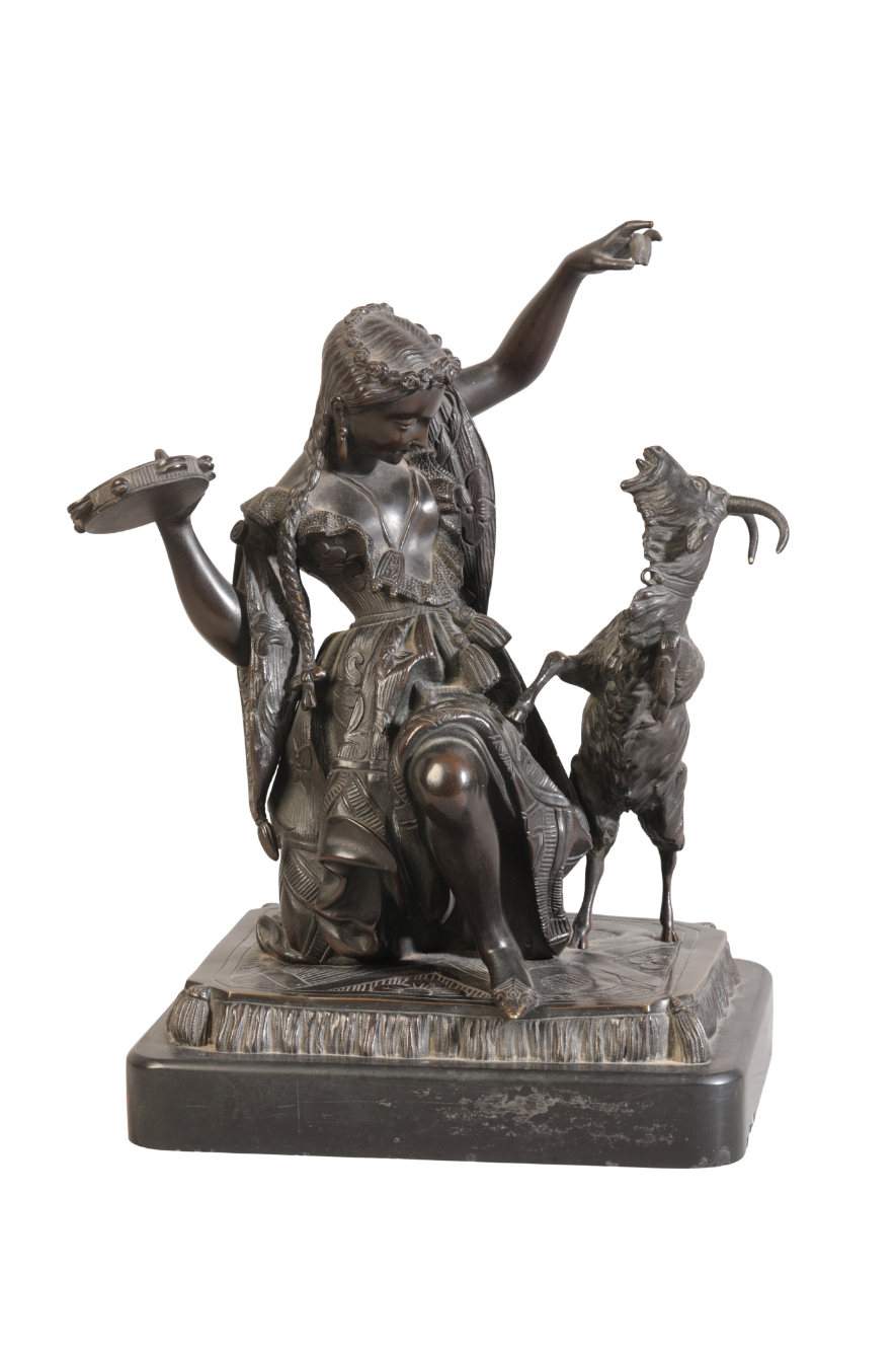 A CONTINENTAL BRONZE GROUP OF "ESMERALDA DANCING WITH GOAT"