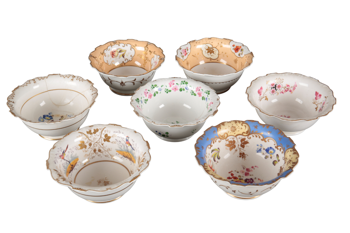 A COLLECTION OF SEVEN H & R DANIEL SHREWSBURY SHAPE SLOP BOWLS