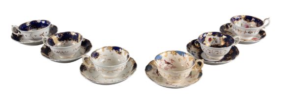 A GROUP OF SIX H & R DANIEL SHELL 'B' SHAPE TEACUPS AND SAUCERS