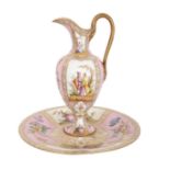 A VIENNA PORCELAIN EWER AND STAND