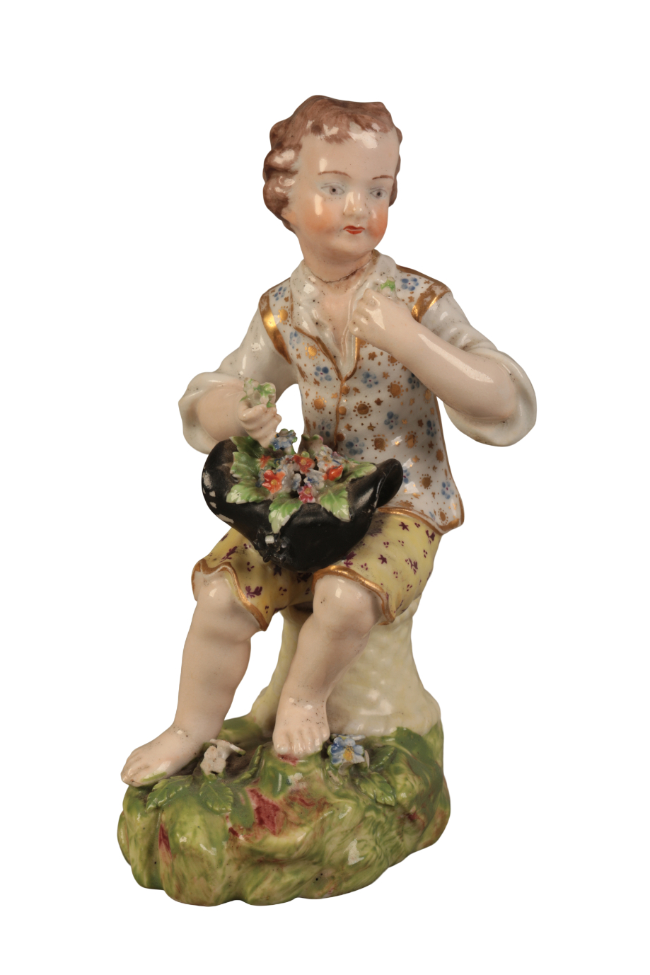 A DERBY PORCELAIN FIGURE OF A SEATED GARDENER