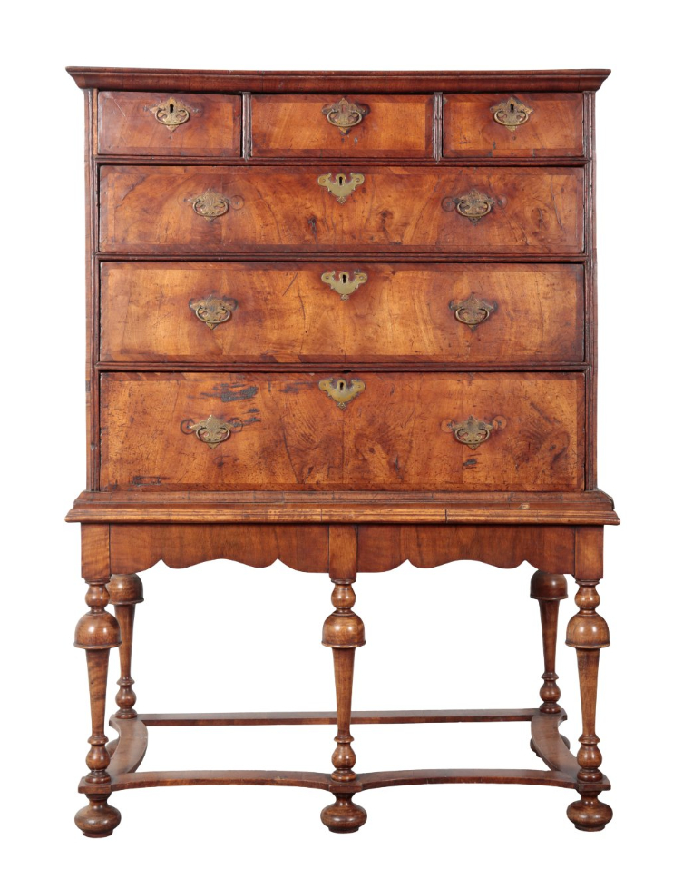 A GEORGE I WALNUT CHEST ON STAND
