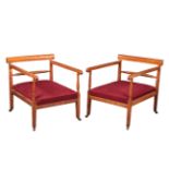 A PAIR OF SATIN BIRCH LOUNGE ARMCHAIRS