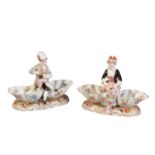 TWO DRESDEN PORCELAIN FIGURAL SWEETMEAT DISHES