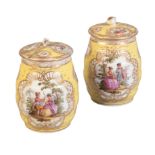 A PAIR OF MEISSEN AUGUSTUS REX PORCELAIN CONDIMENT POTS