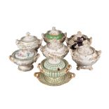 A COLLECTION OF SEVEN H & R DANIEL SECOND BELL SHAPE LIDDED BOWLS