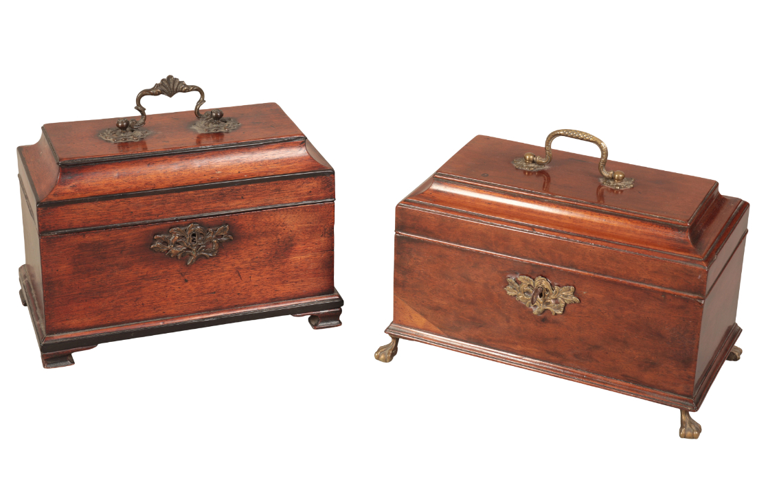 TWO MAHOGANY SARCOPHAGUS SHAPED TEA CADDIES - Image 2 of 2