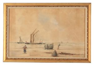 CHARLES E. COX (fl. 1880-1901) Fishing scenes at low tide, with figures at work